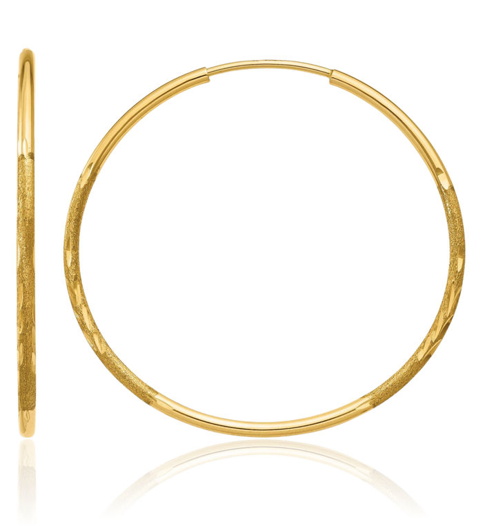 10K Solid Yellow Gold 1.25mm Endless Round Medium Hoop Earrings