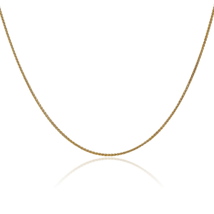 10K Solid Yellow Gold 1.25mm Spiga Wheat Link Chain Necklace