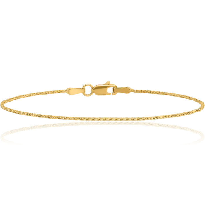 10K Solid Yellow Gold 1mm Parisian Spiga Wheat Link Chain Bracelet