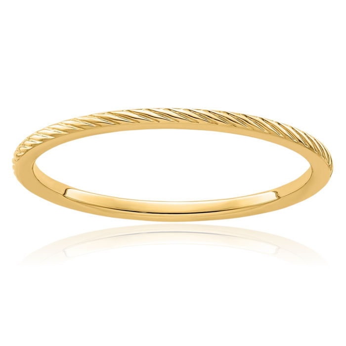 10K Solid Yellow Gold 1.2mm Twisted Wire Stacking Wedding Band Woven Crisscross Statement Ring