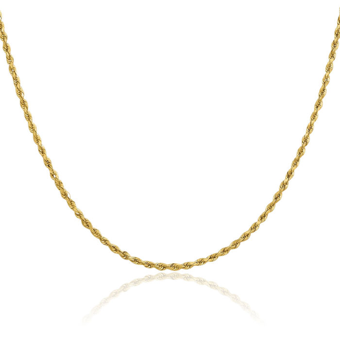 10K Solid Yellow Gold 1.3mm Heavy Rope Chain Twisted Link Necklace