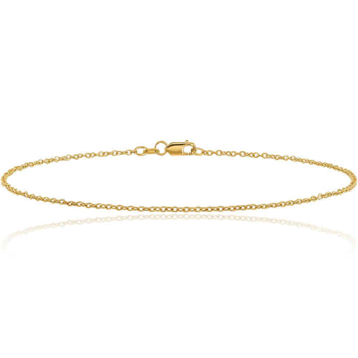 10K Solid Yellow Gold 1.4mm Forzantine Cable Rolo Link Chain Anklet Summer Beach Foot Ankle Bracelet