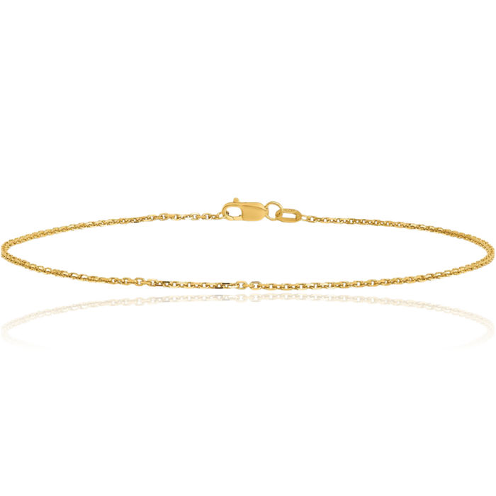 10K Solid Yellow Gold 1.4mm Round Cable Rolo Link Chain Anklet Summer Beach Foot Ankle Bracelet