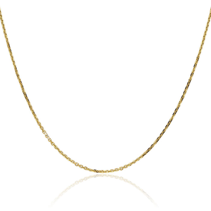 10K Solid Yellow Gold 1.4mm Round Cable Rolo Link Chain Belcher Necklace