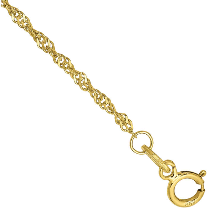 10K Solid Yellow Gold 1.4mm Singapore Chain Bracelet