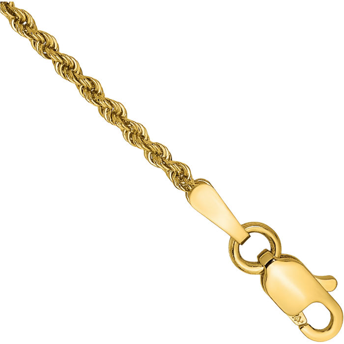 10K Solid Yellow Gold 1.50mm Rope Chain Bracelet