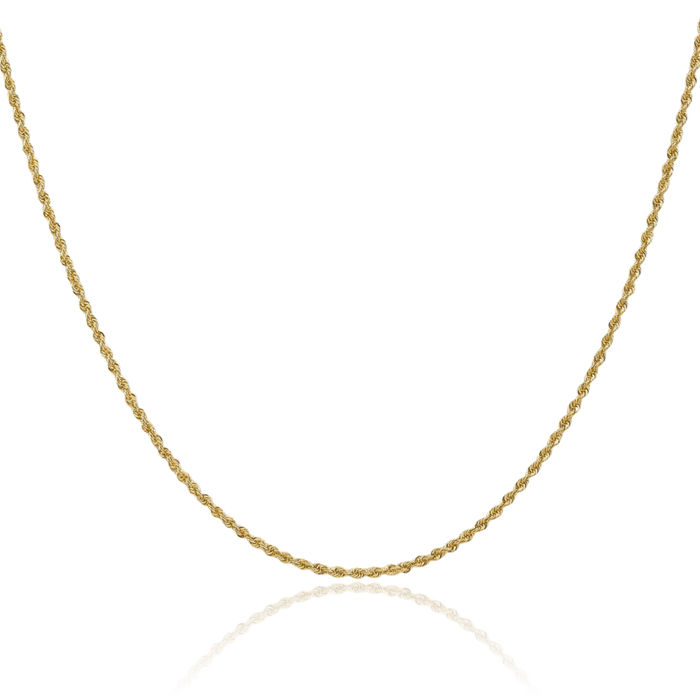 10K Solid Yellow Gold 1.50mm Rope Chain Twisted Link Necklace