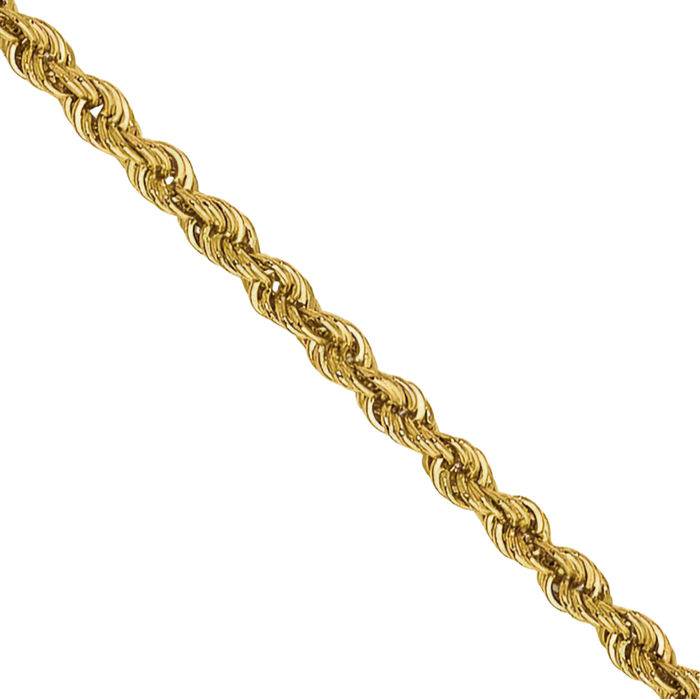 10K Solid Yellow Gold 1.50mm Rope Chain Twisted Link Necklace