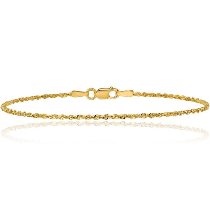 10K Solid Yellow Gold 1.5mm Extra Light Rope Chain Bracelet