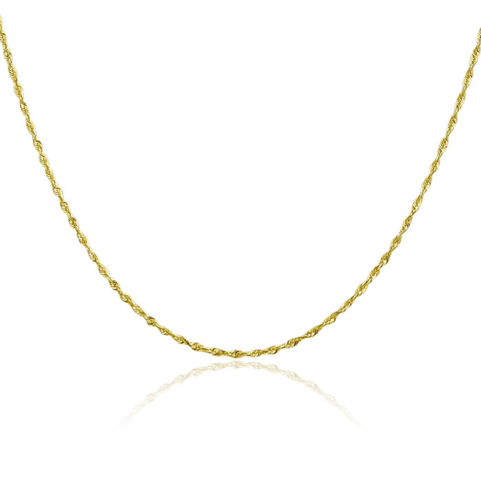 10K Solid Yellow Gold 1.5mm Extra Light Rope Chain Twisted Link Necklace