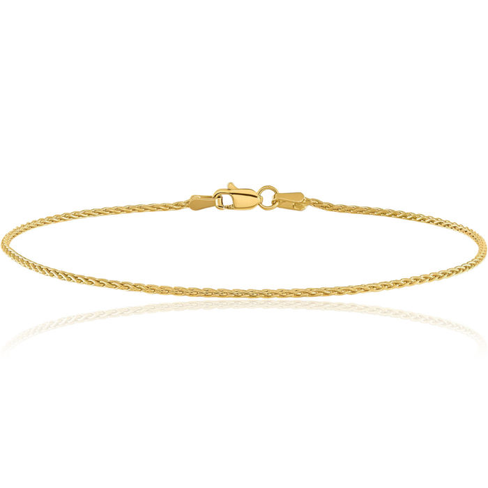 10K Solid Yellow Gold 1.5mm Parisian Spiga Wheat Link Chain Bracelet