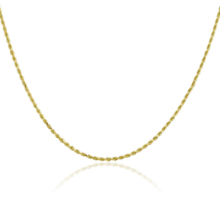 10K Solid Yellow Gold 1.5mm Rope Chain Twisted Link Necklace