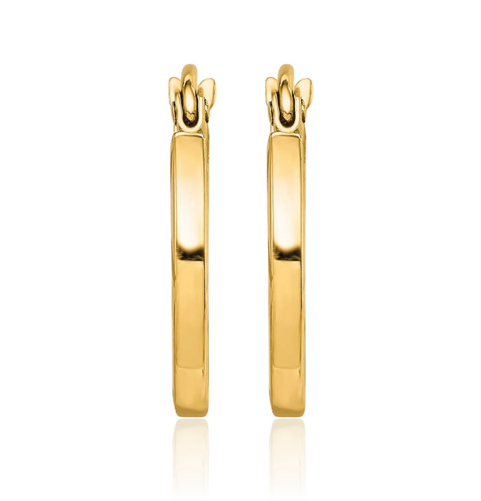 10K Solid Yellow Gold 1.5x15mm Round Huggie Small Hoop Earrings