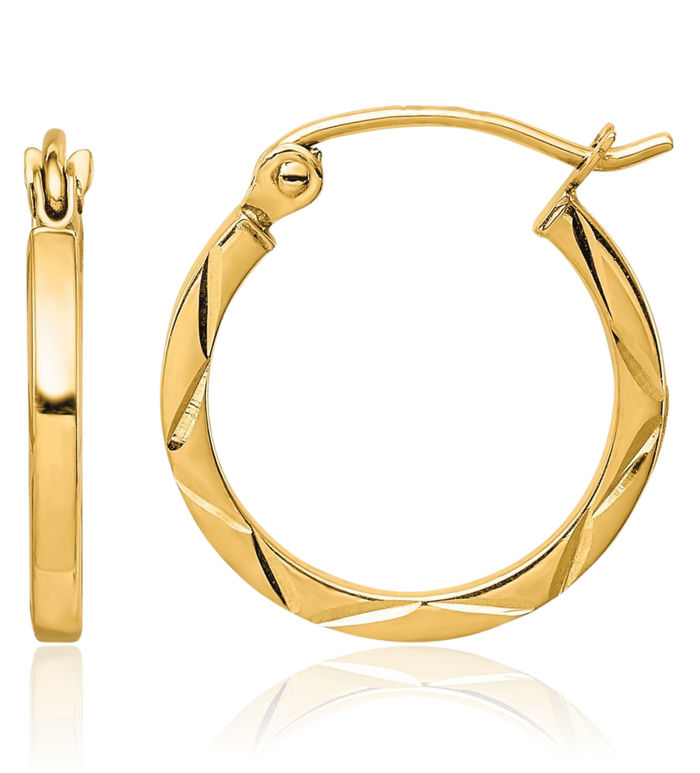 10K Solid Yellow Gold 1.5x15mm Round Huggie Small Hoop Earrings