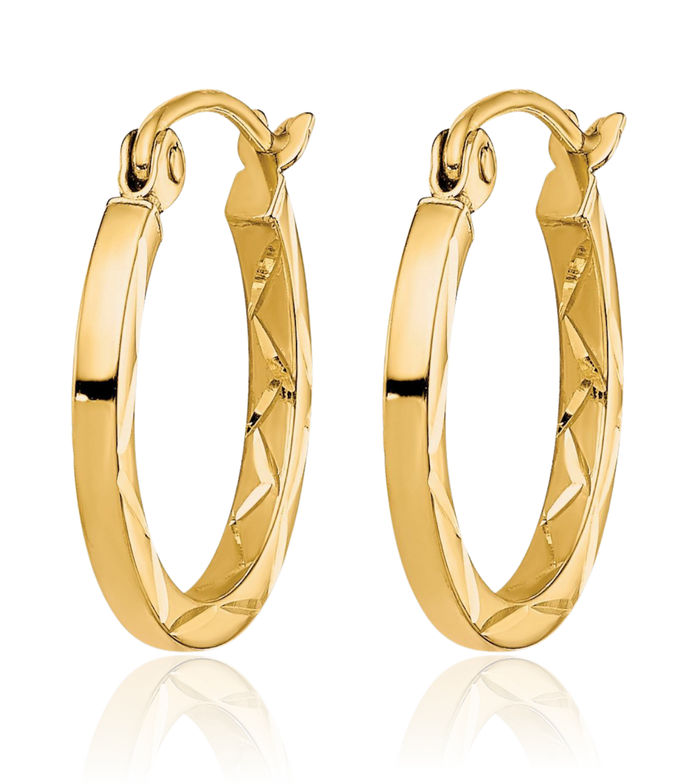 10K Solid Yellow Gold 1.5x15mm Round Huggie Small Hoop Earrings