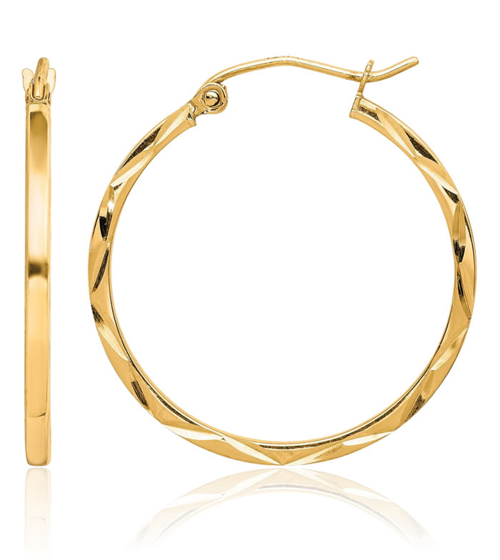 10K Solid Yellow Gold 1.5x25mm Round Medium Hoop Earrings