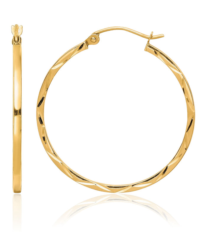 10K Solid Yellow Gold 1.5x30mm Round Medium Hoop Earrings