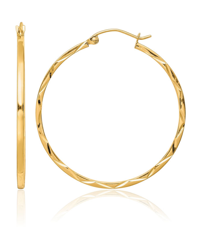 10K Solid Yellow Gold 1.5x35mm Round Medium Hoop Earrings