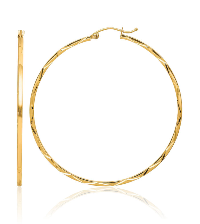 10K Solid Yellow Gold 1.5x50mm Round Large Hoop Earrings