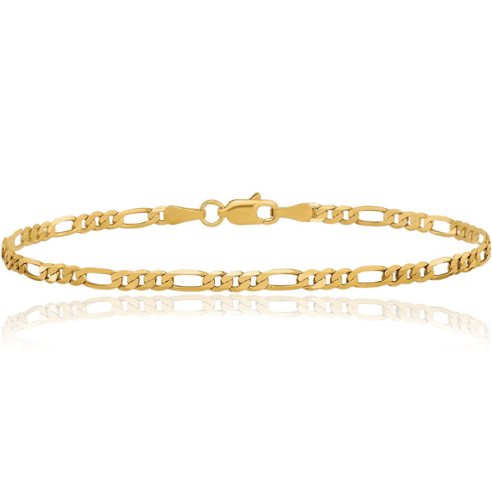 10K Solid Yellow Gold 4mm Figaro Link Chain Bracelet