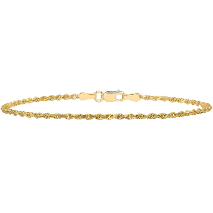 10K Solid Yellow Gold 1.75mm Rope Chain Bracelet