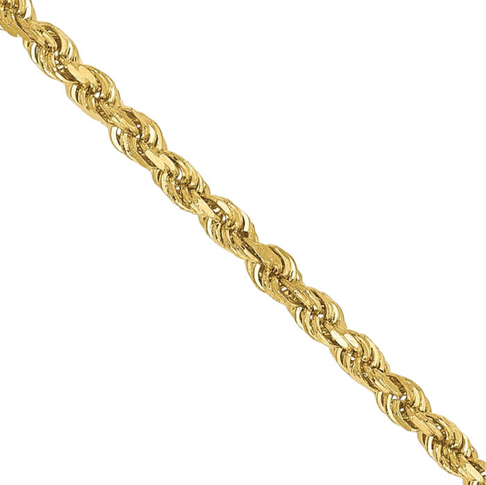 10K Solid Yellow Gold 1.75mm Rope Chain Twisted Link Necklace