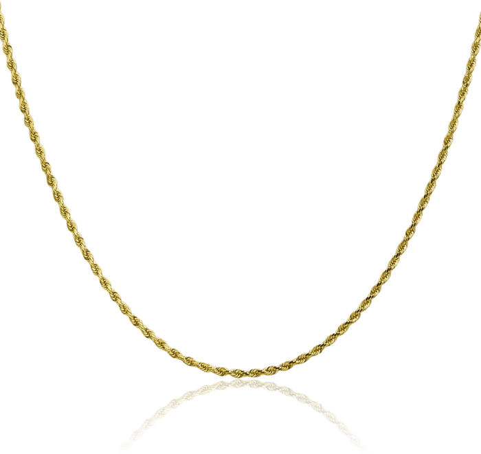 10K Solid Yellow Gold 1.75mm Rope Chain Twisted Link Necklace