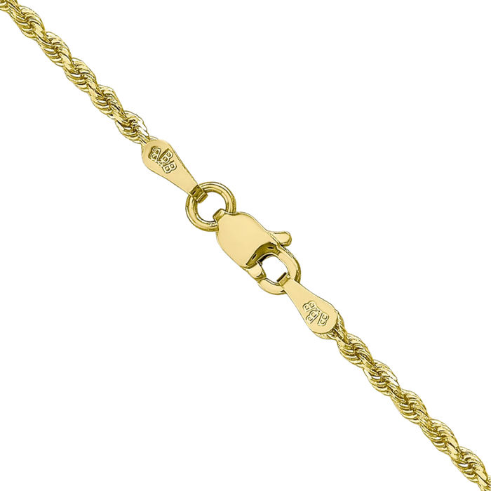 10K Solid Yellow Gold 1.75mm Rope Chain Twisted Link Necklace