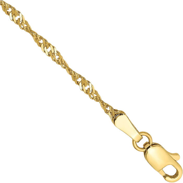10K Solid Yellow Gold 1.7mm Singapore Chain Bracelet