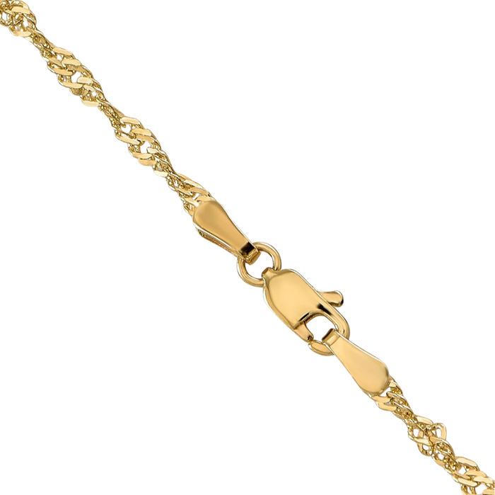 10K Solid Yellow Gold 1.7mm Singapore Chain Necklace