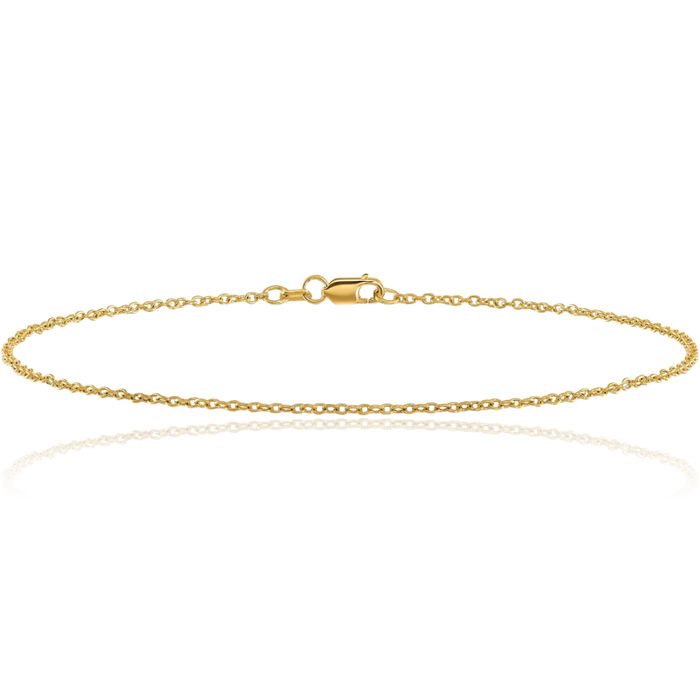 10K Solid Yellow Gold 1.8mm Forzantine Cable Rolo Link Chain Anklet Summer Beach Foot Ankle Bracelet