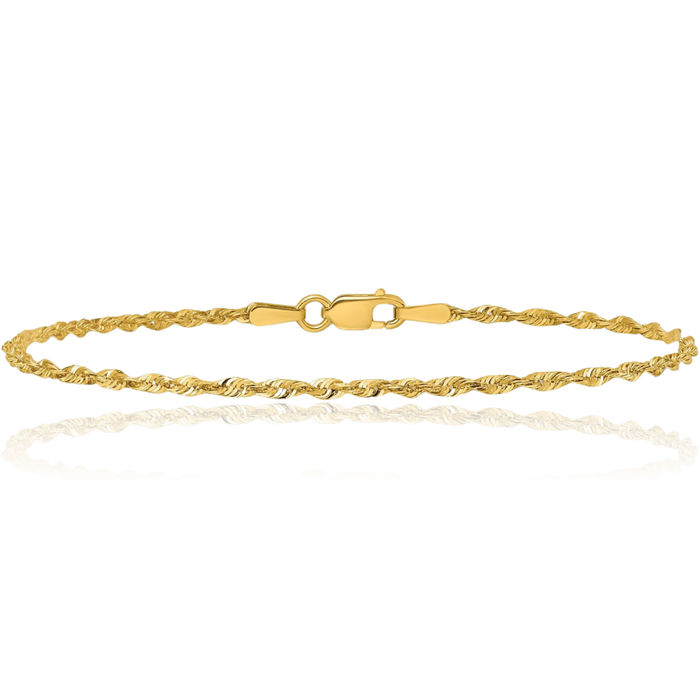 10K Solid Yellow Gold 1.8mm Extra Light Rope Chain Bracelet