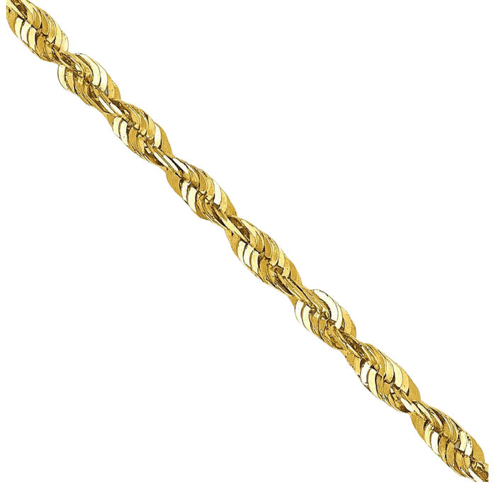 10K Solid Yellow Gold 1.8mm Extra Light Rope Chain Twisted Link Necklace