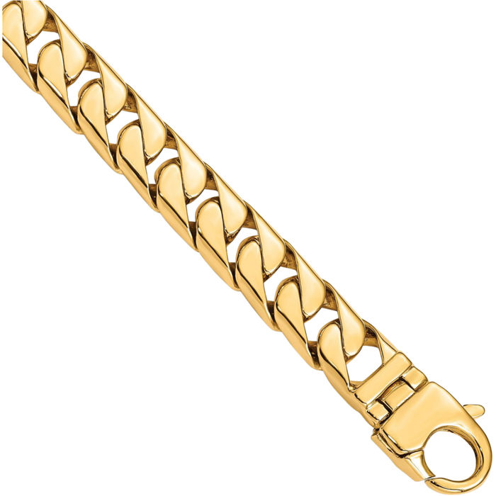 10K Solid Yellow Gold 10.20mm Long Link Half Round Curb Chain Bracelet