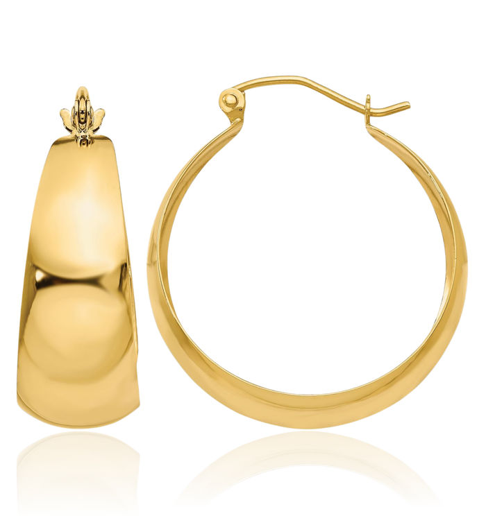 10K Solid Yellow Gold 10.5mm Tapered Round Medium Hoop Earrings
