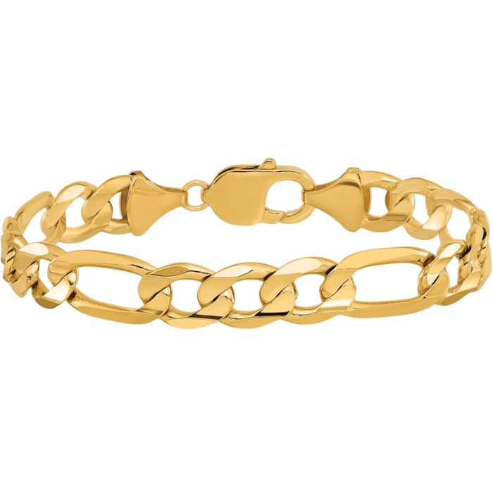 10K Solid Yellow Gold 10mm Concave Figaro Link Chain Bracelet