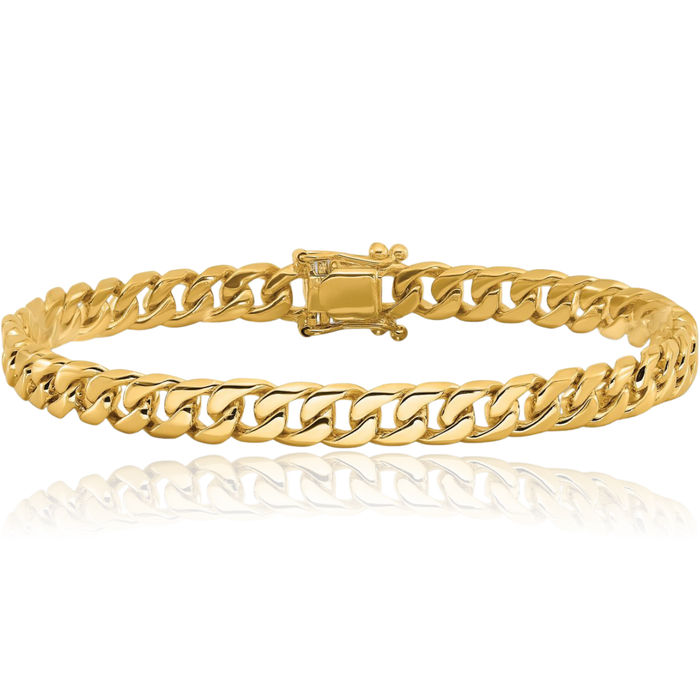 10K Solid Yellow Gold 10mm Curb Link Chain Bracelet