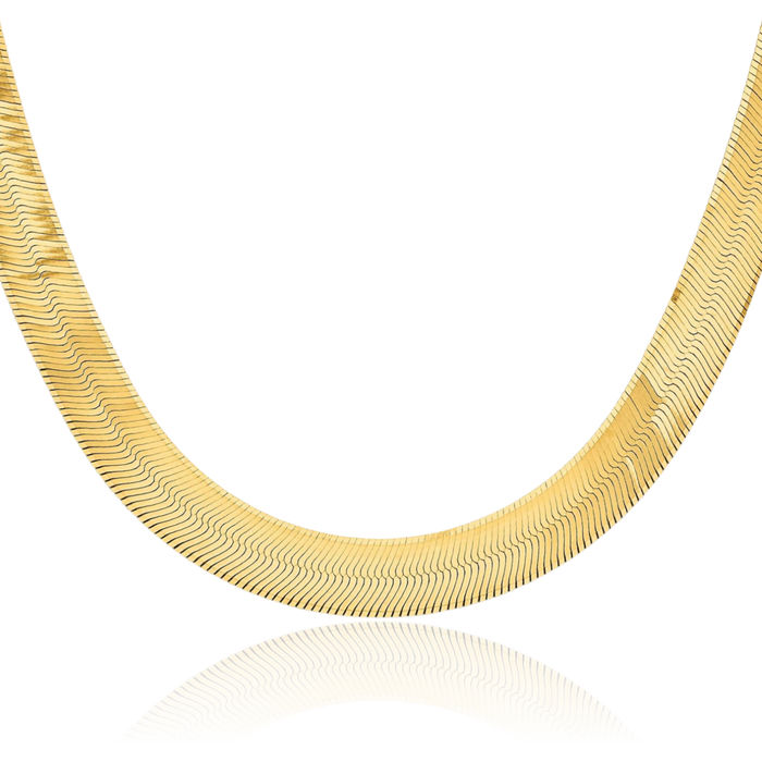 10K Solid Yellow Gold 10mm Herringbone Chain Necklace