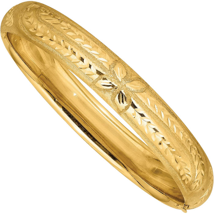 10K Solid Yellow Gold 11.11mm Florentine Bangle Bracelet