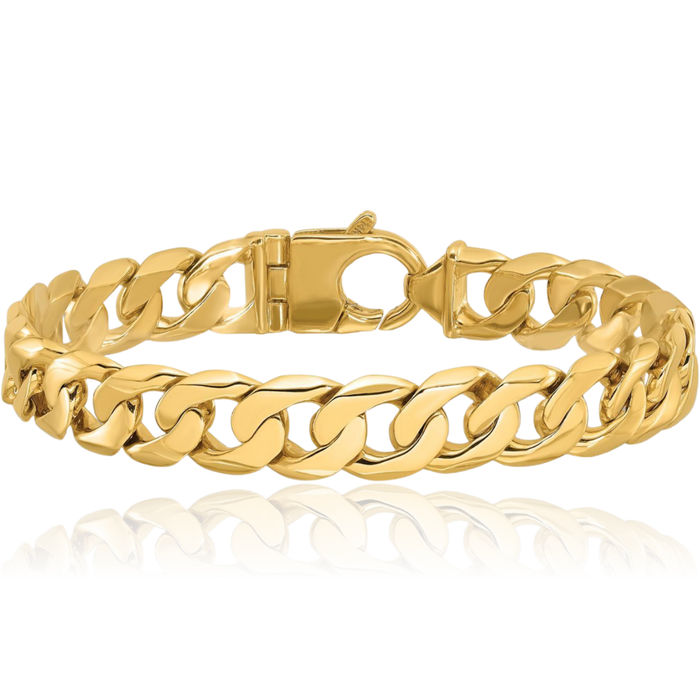 10K Solid Yellow Gold 11mm Curb Link Chain Bracelet