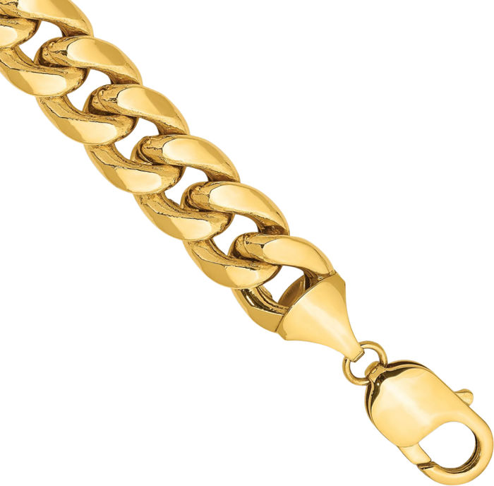 10K Solid Yellow Gold 11mm Miami Cuban Curb Link Chain Bracelet