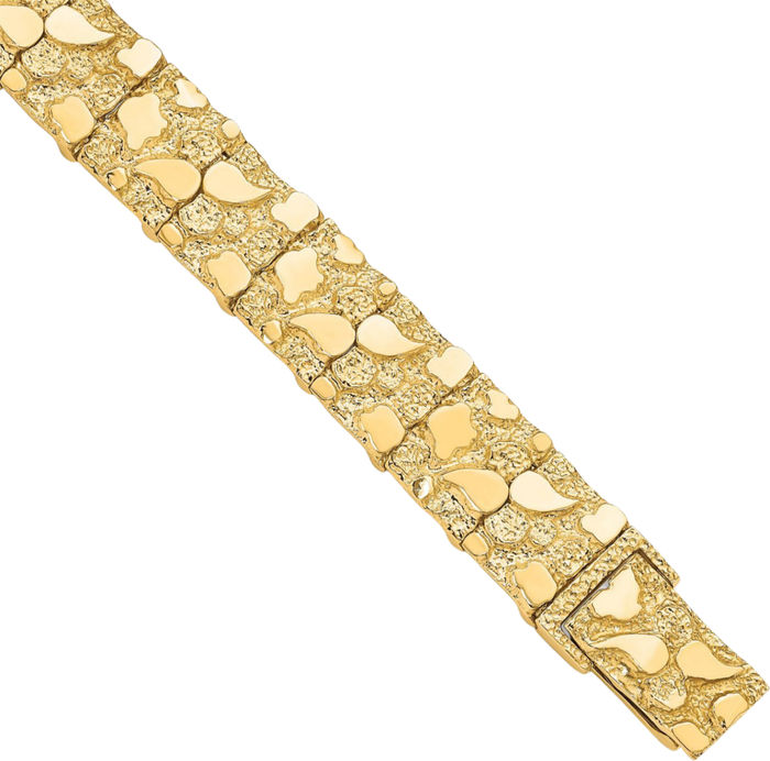 10K Solid Yellow Gold 12mm Chunky Nugget Chain Bracelet