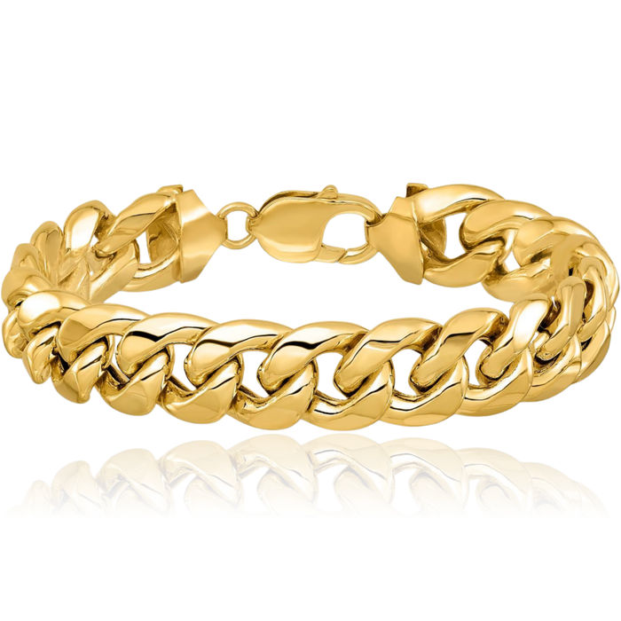 10K Solid Yellow Gold 13.2mm Miami Cuban Curb Link Chain Bracelet