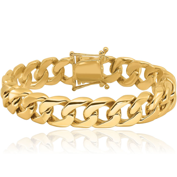 10K Solid Yellow Gold 13.4mm Round Curb Link Chain Bracelet