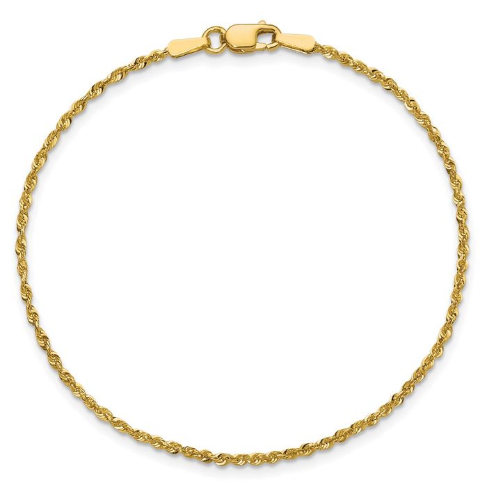 10K Solid Yellow Gold 1.5mm Extra Light Rope Chain Bracelet