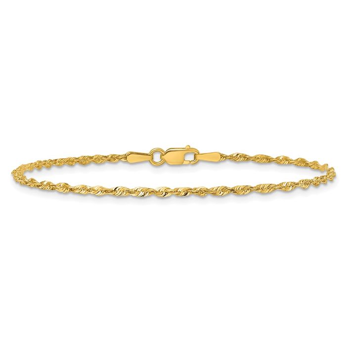 14K Solid Yellow Gold 2.25mm Quadruple Rope Chain Bracelet