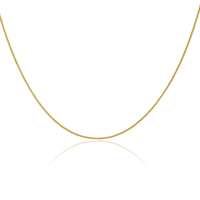 10K Solid Yellow Gold 1mm Parisian Spiga Wheat Link Chain Necklace