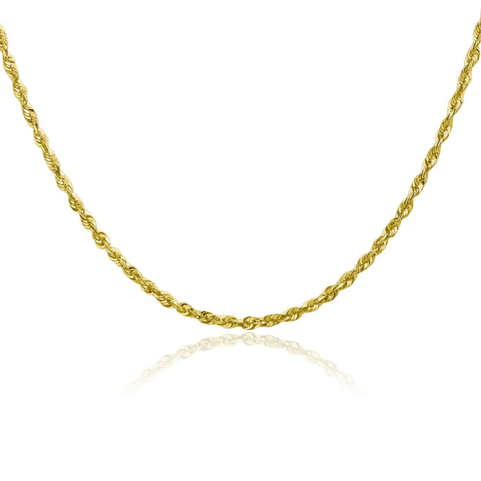 10K Solid Yellow Gold 2.25mm Extra Light Rope Chain Twisted Link Necklace