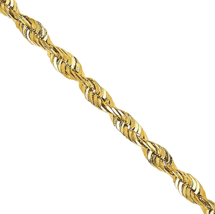 10K Solid Yellow Gold 2.25mm Extra Light Rope Chain Twisted Link Necklace