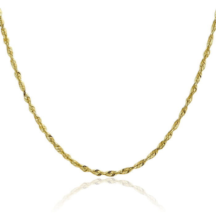 10K Solid Yellow Gold 2.25mm Extra Light Rope Chain Twisted Link Necklace